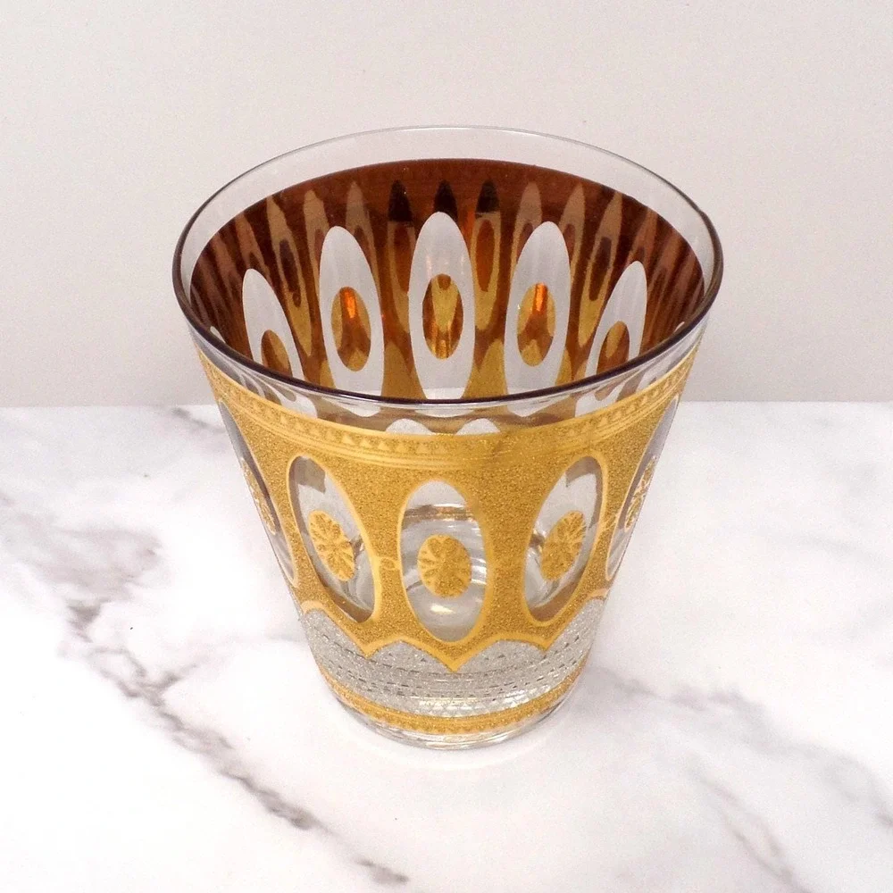 Vintage Culver Imperial Gold Regency White Double Old Fashioned / Lowball Glass
